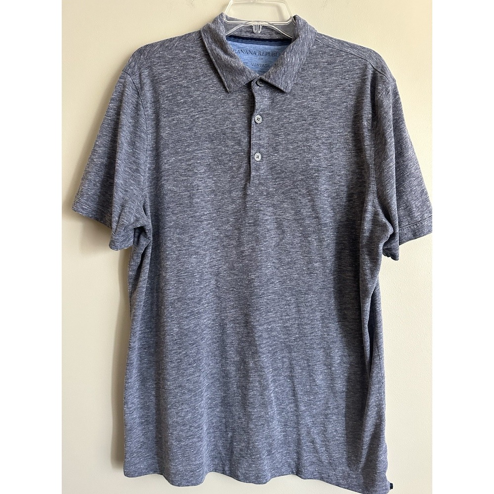 BANANA REPUBLIC Heather Navy "Vintage T" Polo Shirt; Size XL